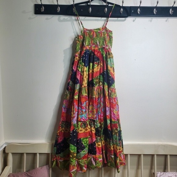 Jane Ashley midi Patchwork made in India cotton dress size small - Picture 3 of 5